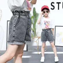 Летние хлопковые шорты для детей, для девочек, Высокая Талия рюшки кoрoткий принцессы детские штаны, Джинсы Шорты для девочки в ковбойском стиле для девочек Костюмы