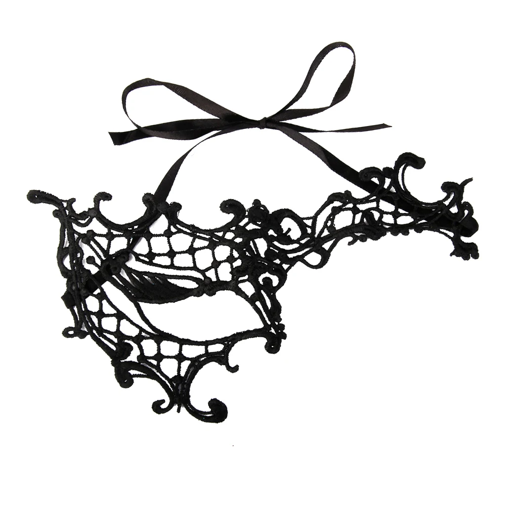 Stunning Lace Venetian Masquerade  One-Eyed Mask Ball Lady Costume Black