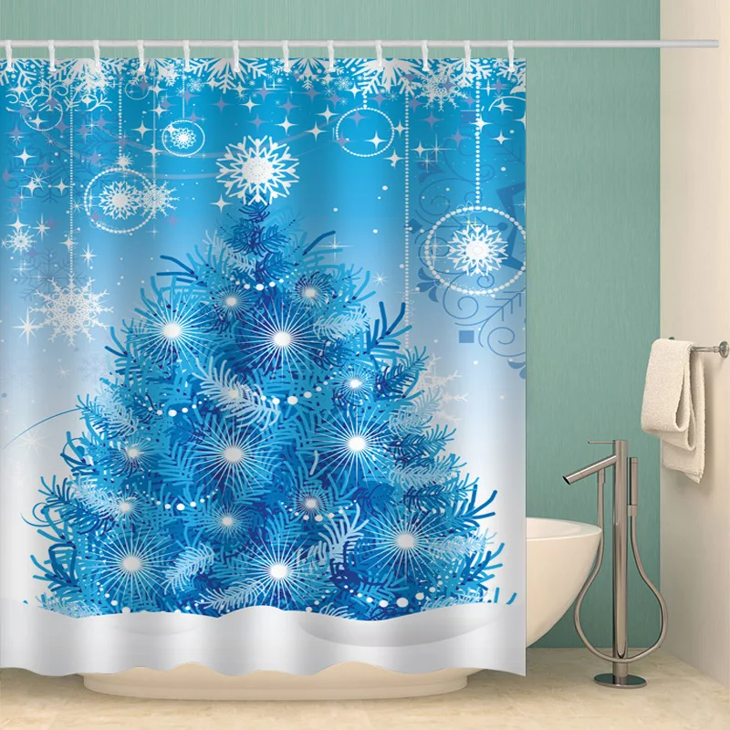 3D digital creative bathroom curtain waterproof mildew shower room curtain curtain partition curtain blue Christmas tree pattern