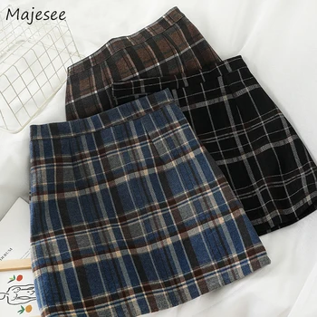 

Mini Skirts Women Plaid High Waist Simple Students All-match Womens Clothing Daily Harajuku Korean Style Ulzzang Vintage Leisure