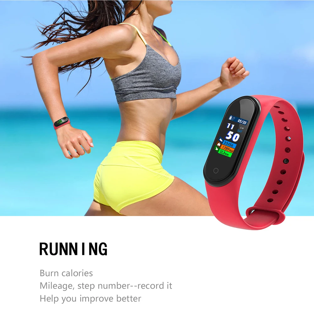  M4 Smart Wristband Fitness Bracelet Color Touch Screen Bracelet Heart Rate Blood Pressure Tracker W - 4000033619192