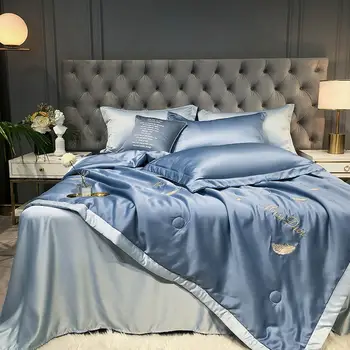 

Svetanya cool touch Fabric Bees Silkly Summer Nap Quilt Set Modal Embroidery Blanket Bedspread Sheet Pillowcases