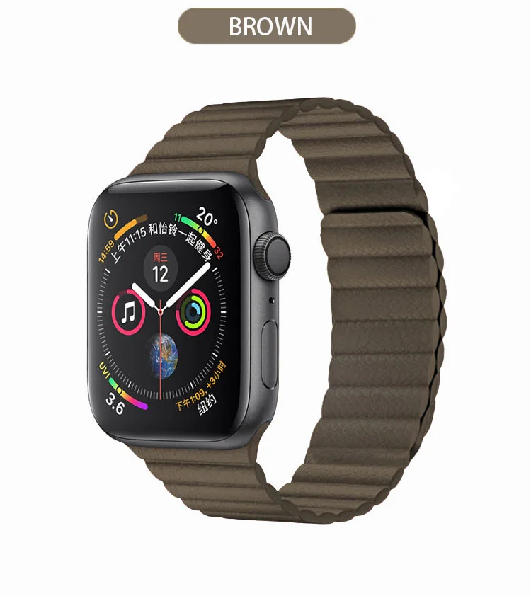 Петля кожаный ремешок для наручных часов для Apple Watch Series 5 4 3 2 1 44/40 мм ремешок Нержавеющая сталь цепи Магнитная застежка Браслет - Цвет ремешка: Leather-Brown