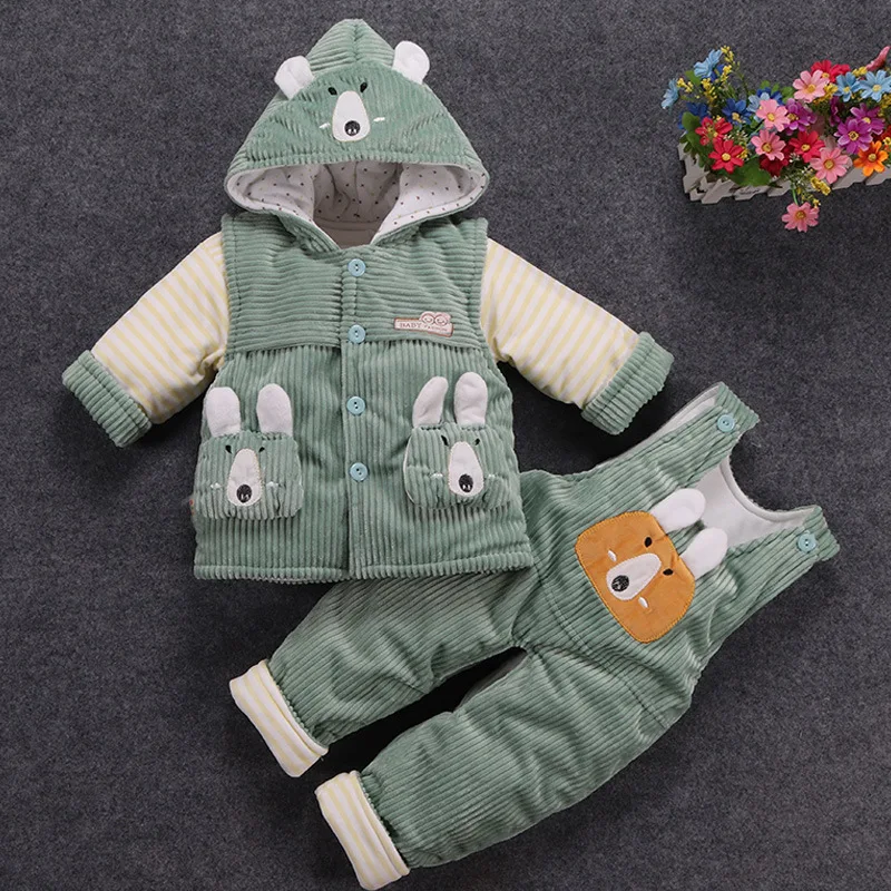 Комплекты одежды для девочек зимний комплект из 3 предметов для маленьких детей, хлопковый утепленный жилет с капюшоном+ топ+ штаны для маленьких мальчиков, теплый костюм