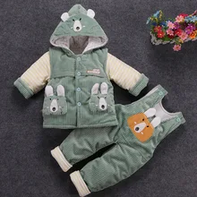 Комплекты одежды для девочек зимний комплект из 3 предметов для маленьких детей, хлопковый утепленный жилет с капюшоном+ топ+ штаны для маленьких мальчиков, теплый костюм
