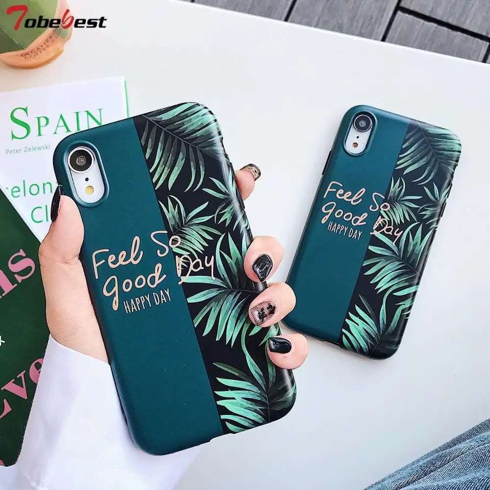 

Leaf Splicing Phone Case for iPhone XS Max XR X Soft TPU IMD Case for iPhone 8 7 6 6S Plus 7Plus Letters Flower Fruit Back Cover