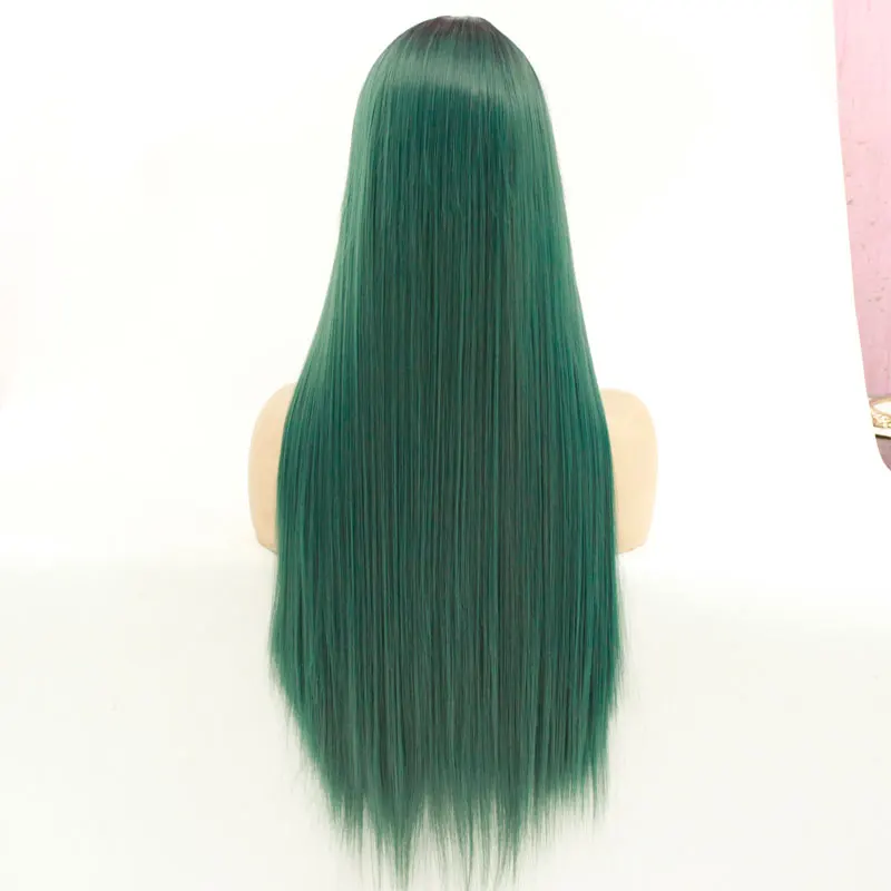 Ombre Blacek корни до темно зеленый длинные прямые руки завязанные синтетические