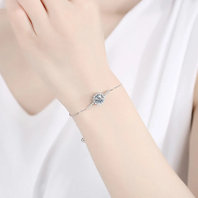 OEVAS 100% 925 Sterling Silver Bracelet For Women Sparkling 1 Carat Real Moissanite Wedding Party Fine Jewelry Gifts Wholesale
