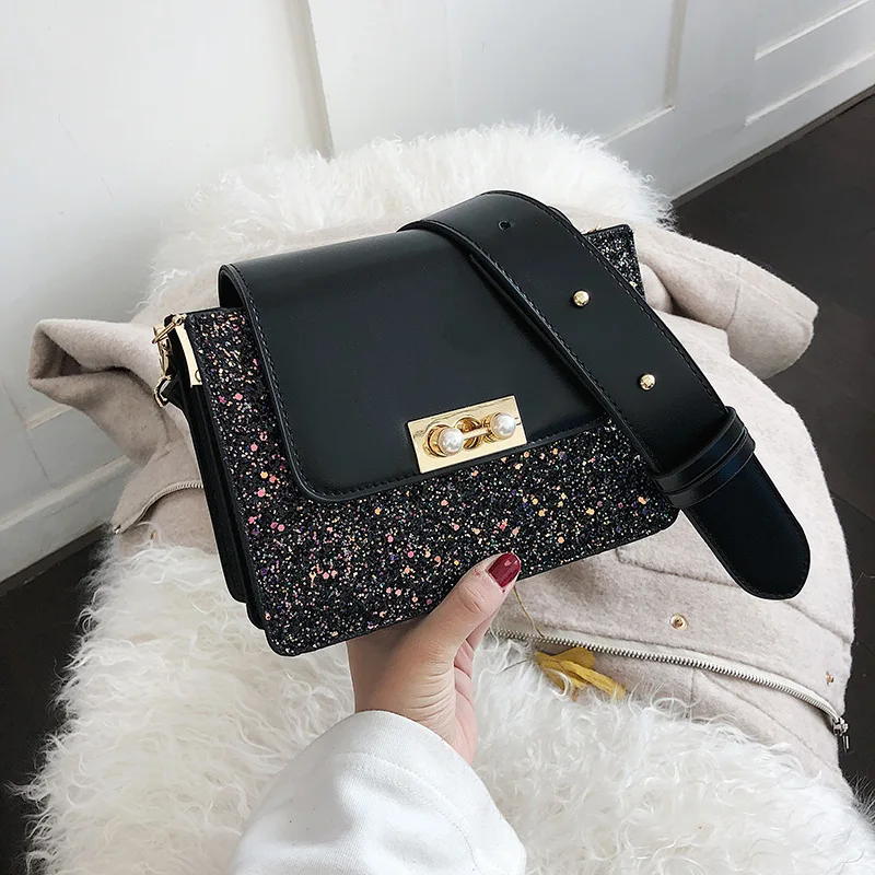 

Online Celebrity Bag Women's 2019 Spring New Style Korean-style CHIC Chain Shoulder Bag Versatile Sequin Shoulder Square Sling B