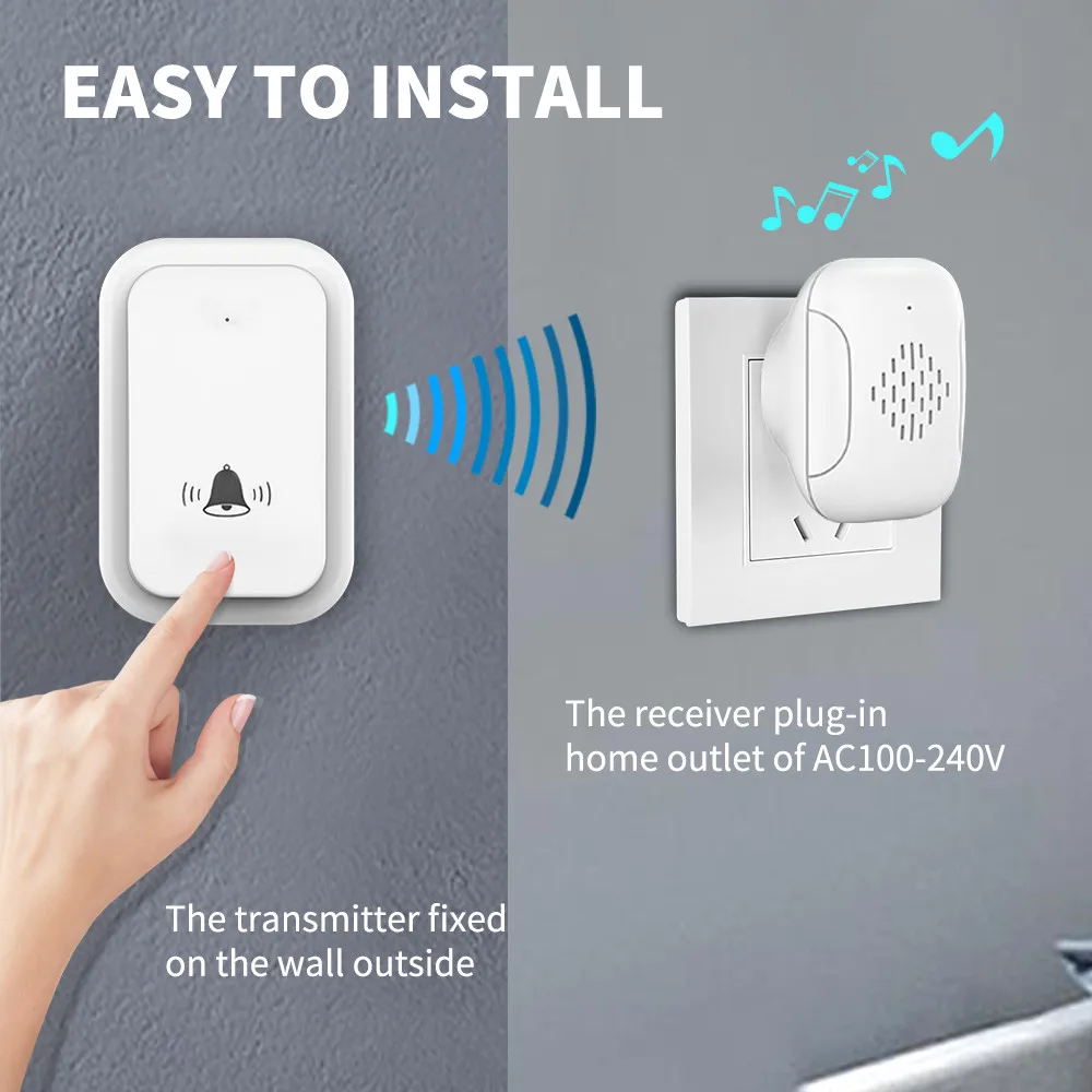Szaoju Outdoor Wireless Doorbell EU/US Smart Home Life Doorbell Sets Motion Sensor 150M Distance 433.92MHz Button Alarm Sensor