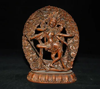 

wedding decoration 8"Old Tibet Boxwood Wood Carved Kurukulla Dakini Buddha Vasya-Vajravarahi Statue