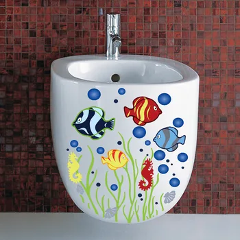 

Wall Sticker Toilet Stickers PVC Waterproof Toilet Stickers Fishes Stickers Bathroom Decoration