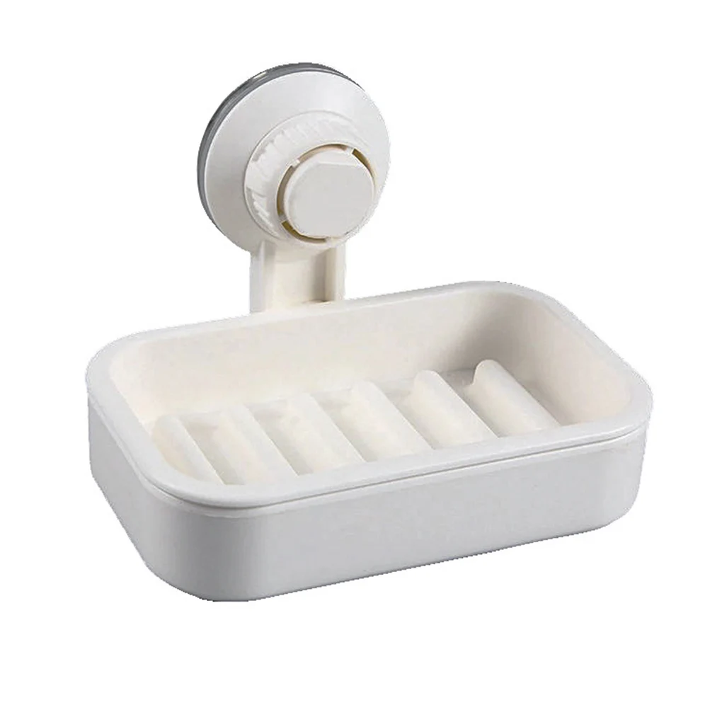 

Plastic Soap Dish Suction Cup Box Wall-Mounted Rack Holder Draining Tray Bathroom