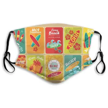 

Set of Retro Surfing Typographical Posters Anti Pollution Mask for Kids Women Man Comfort Dustproof Mouth Mask with Activated