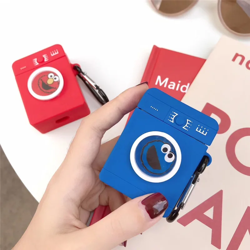 

Bluetooth Earphone Case for Airpods Cute Protective Cover for Airpods 2 Accessories with Keychain Sesame Street Washing Machine