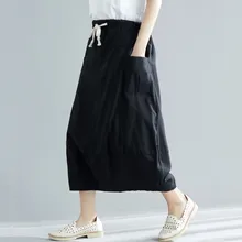 Однотонная юбка Женская Повседневная Свободная прямая юбка женская юбка до середины икры тонкая юбка с эластичной резинкой на талии юбка в стиле кантри летняя De4