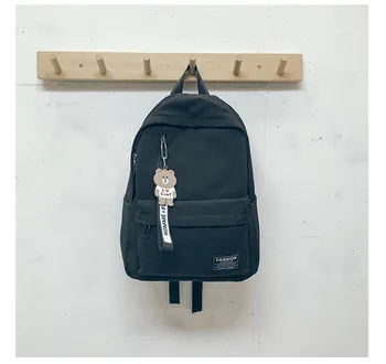 

Solid color nylon Spin New Contrast Nylon Backpack Letter Bag Korean Campus Schoolbag High School Student Backpack Travel Bag