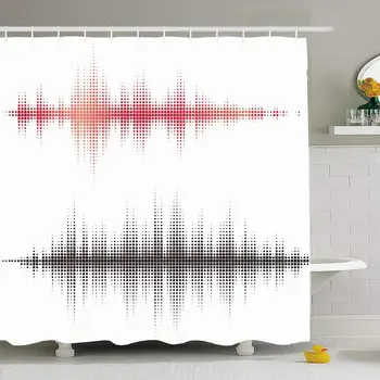 

Shower Curtain Set with Hooks 72x72 Beats Halftone Square Elementsvector Pattern Sound Waves Signs Music Wave Meter Symbols