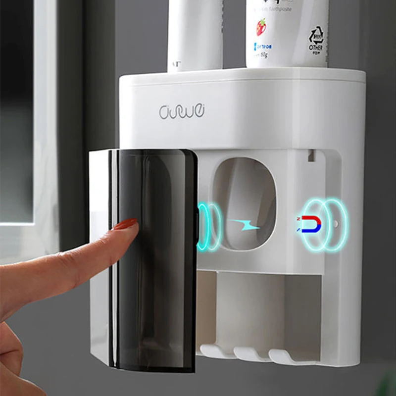 Automatic Toothpaste Squeezer Wall Mount Toothpaste Dispenser Magnetic Toothbrush Holder Bathroom Accessories