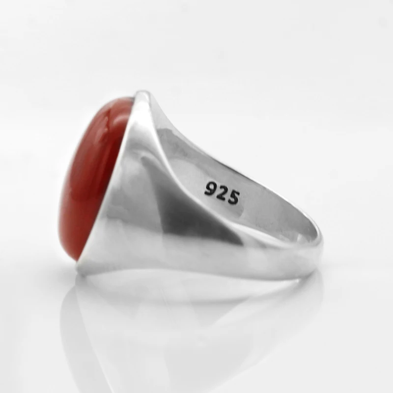 925 пробы Серебряное мужское кольцо с камнем с натуральным кольцо с красным ониксом простой дизайн для мужчин и женщин турецкие сделанные вручную Серебряные украшения