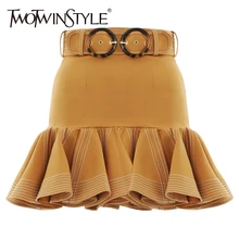 TWOTWINSTYLE элегантная юбка с рюшами для женщин, высокая талия, облегающая мини-юбка, облегающие юбки для женщин, летняя модная новая одежда