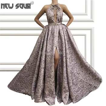 

Halter Muslim Long Evening Dresses New Saudi Arabic Sleeveless Prom Gowns Women Kaftans 2019 African Aibye Party Robe De Soiree