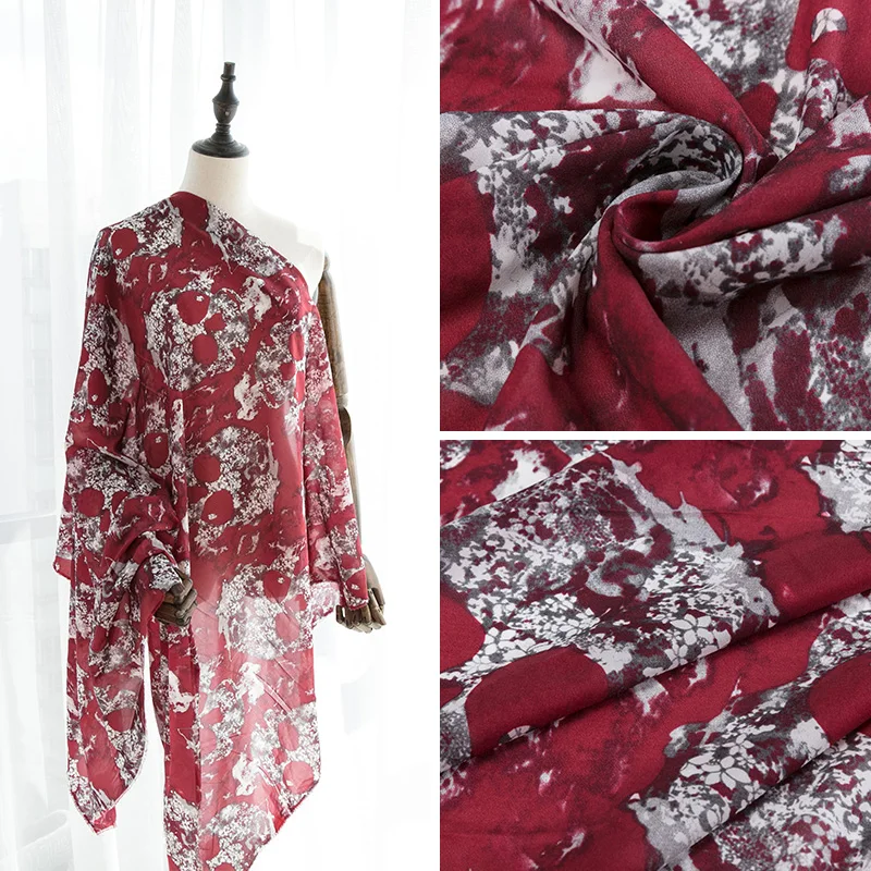 Хлопчатобумажная шелковая ткань бордовая винтажная ткань для женского платья и шарфа 50*114 см/шт. W29