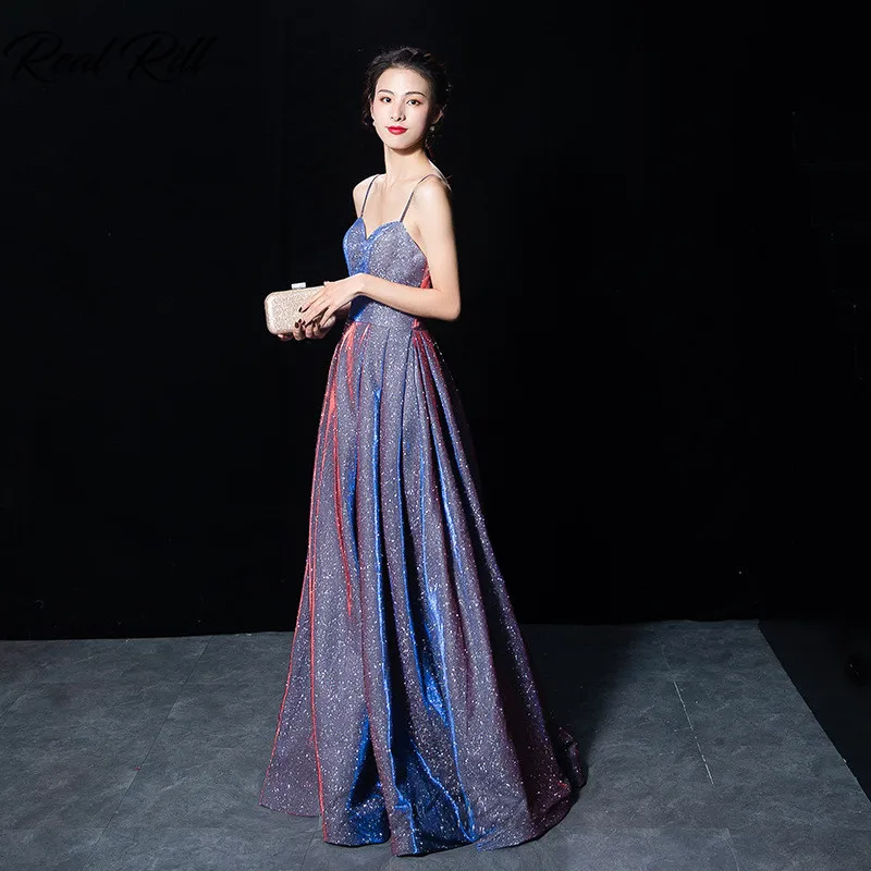 

Spaghetti Straps Glittery Evening Dress 2020 Lace Up Back Floor Length A-Line Evening Gown Long Dress For Party