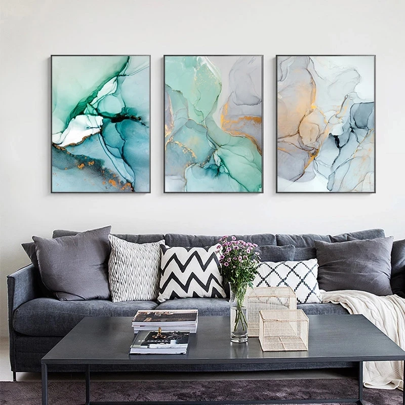 

Green Blue Marble Texture Abstract Canvas Painting Home Art Posters Bedroom Corridor Stickers Nordic Decoration