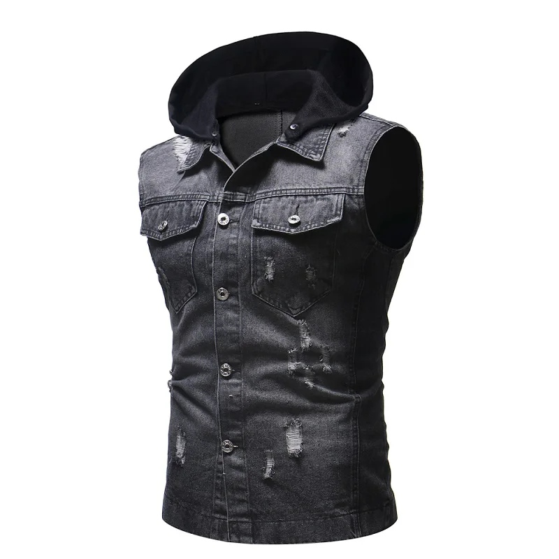 men's sleeveless hooded denim jacket