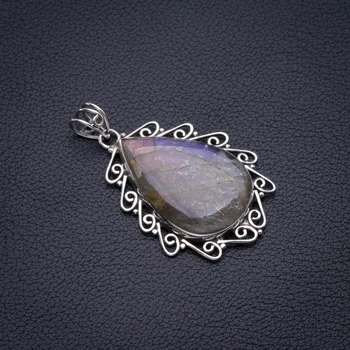 

Natural Blue Fire Labradorite Handmade 925 Sterling Silver Pendant 2" D2947