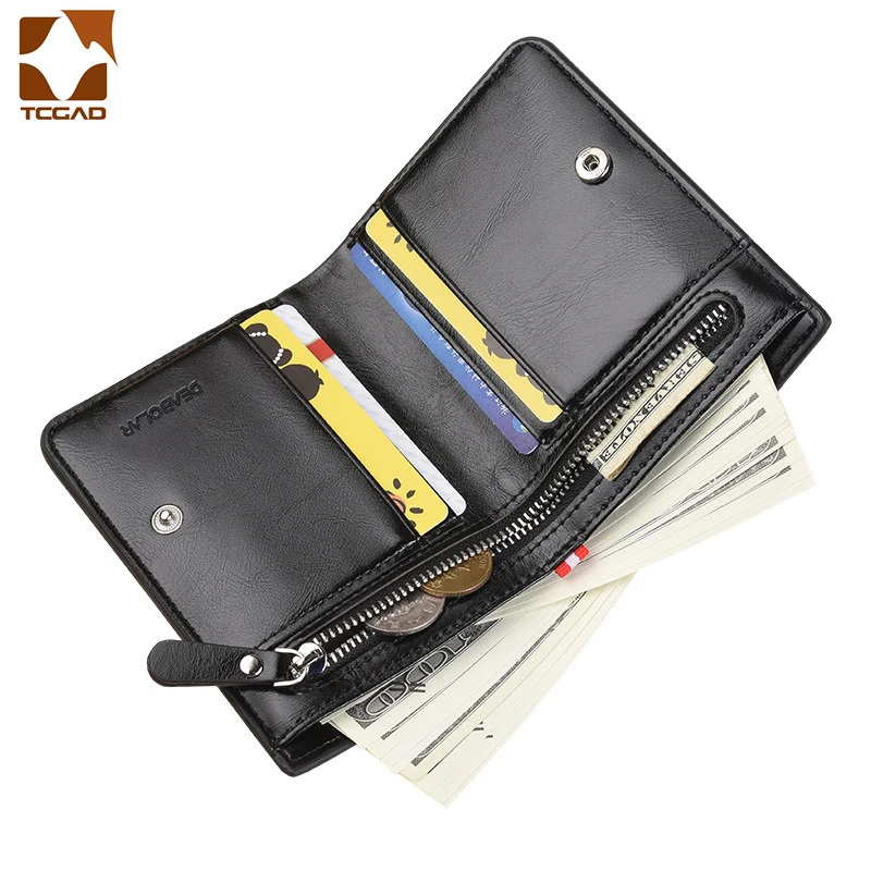 Мужской кошелек carteira masculina короткий из 100% кожи с воском карманом для