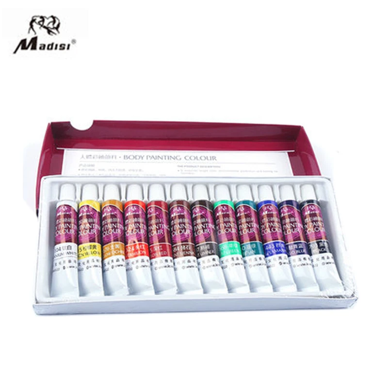 Madisi Body Painting Pigment Set 12 Colors 12ML Masquerade Prom Cosplay Oil Paint Face Drama Paint Halloween Face Makeup Figment