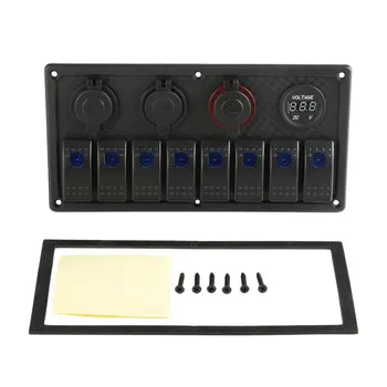 

8 Gang 12-24V Rocker Switch Panel Control Car Marine Boat Voltmeter IP65 Waterproof Dual USB Charging Ports Durable Material