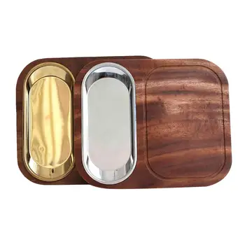 

Japanese Style Wooden Food Tray Cutting Board Party Serving Tray Snacks Dessert Plate Food Storage Tray with Copper Pan