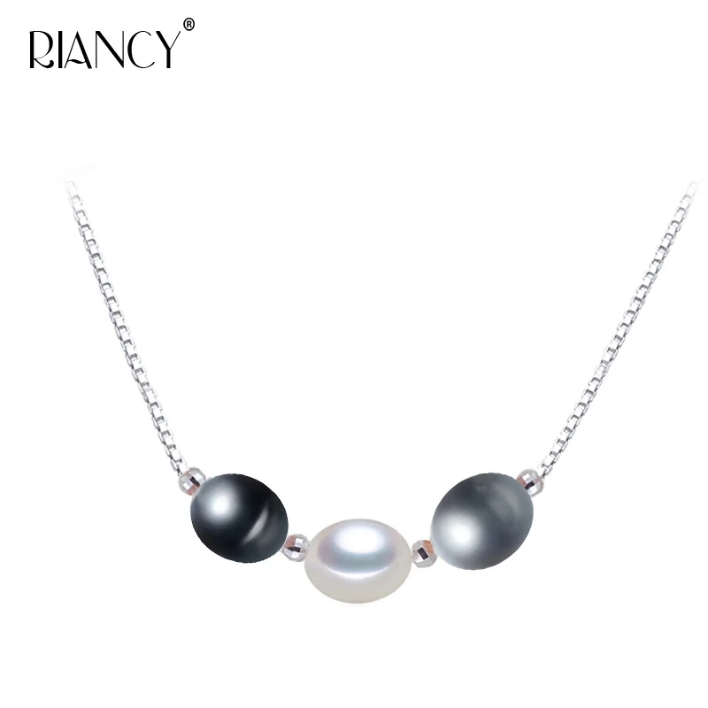 Fashion Natural Freshwater Rice Black Pearl Pendant Multi-bead Necklaces fine Jewelry For Women wedding gift