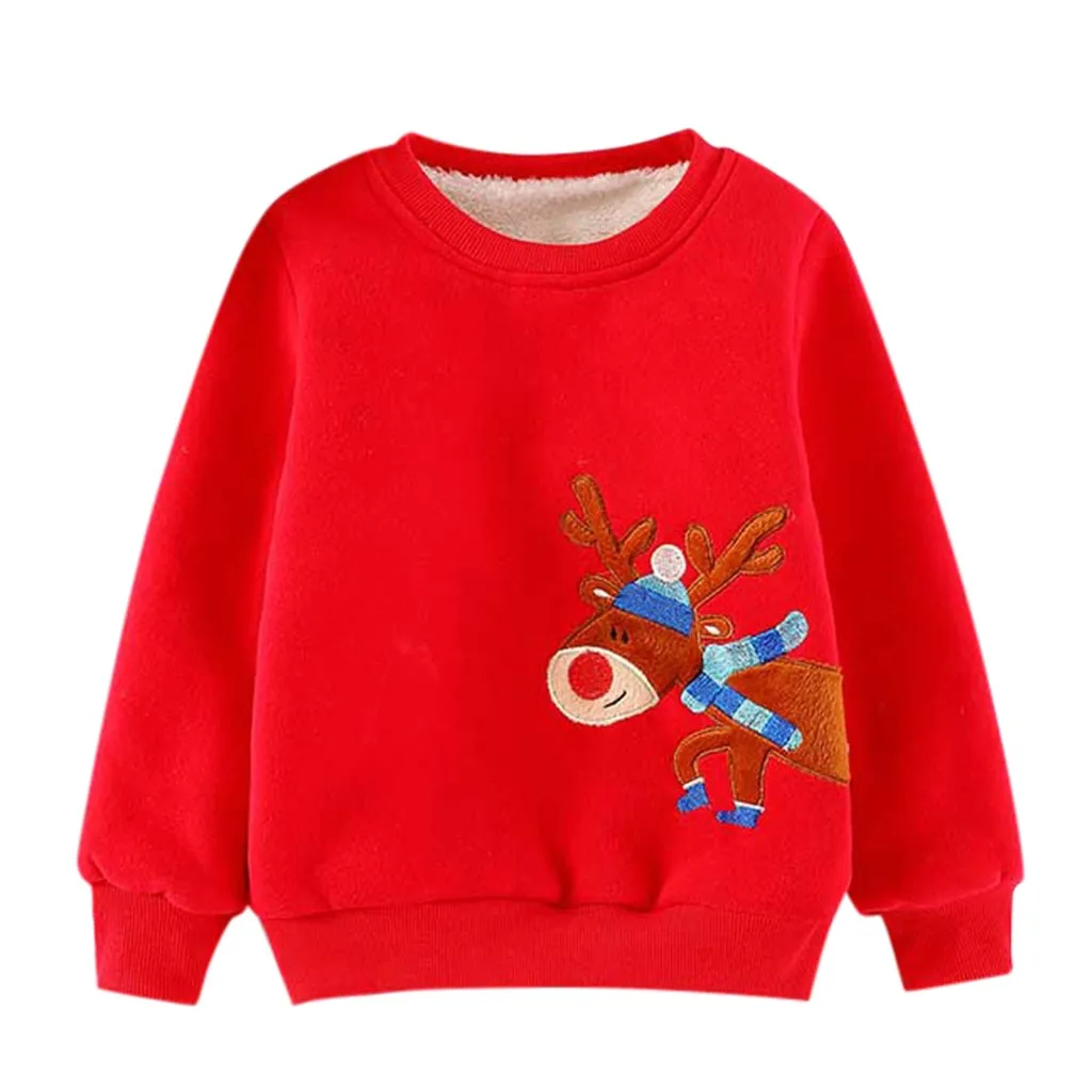 Детский свитер, топы с длинными рукавами и принтом рождественского оленя для малышей, свитер, детский толстый свитер, теплый топ с рождественским оленем
