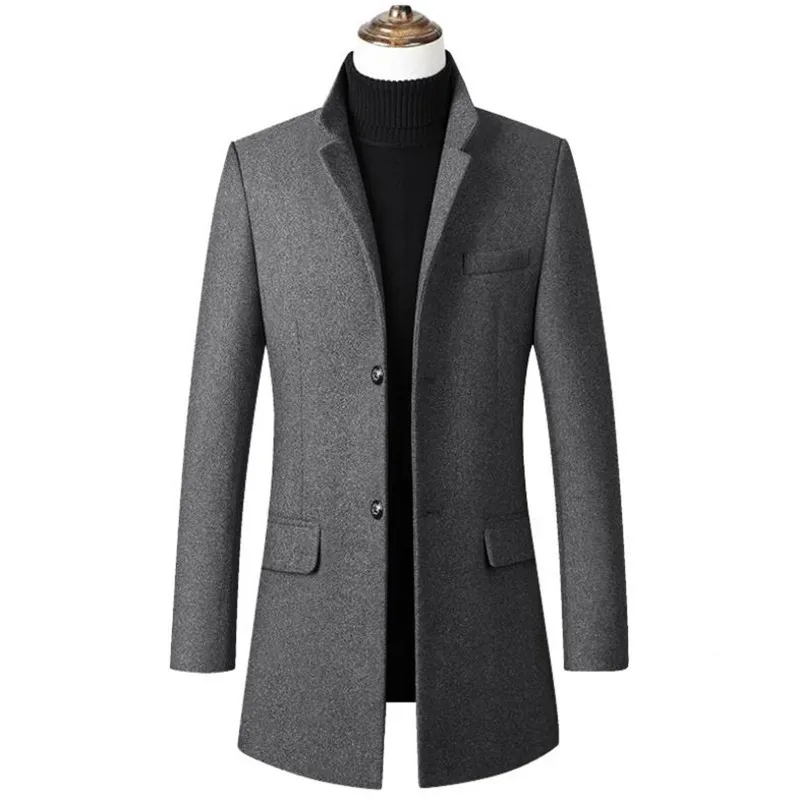 

new autumn and Winter men's jacket business casual solid color wool jacket stand collar windbreaker slim jacket men's coat