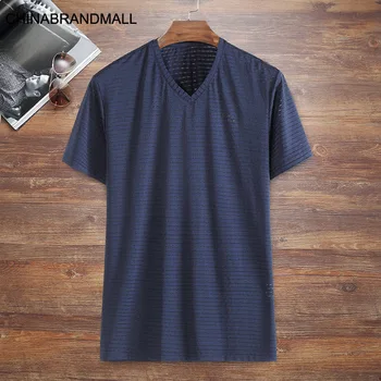 

Thin Section Men Plus Fat Plus Size V Collar Short Sleeve T Shirt Young Men Fat Man Elastic Force Speed Dry Short Sleeve