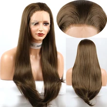 Модный светильник, коричневый цвет#6, длинные прямые синтетические передние парики для женщин, 26 дюймов, свободная часть, натуральные парики из волос