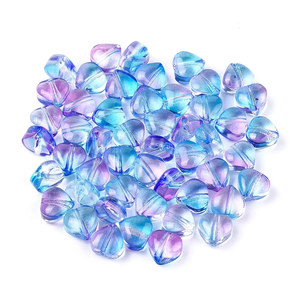 

200Pcs Heart Shape Electroplate Glass Beads Transparent Glitter Powder Beads For Bracelet DIY Jewelry Making Acces 5.5x6x3.7mm