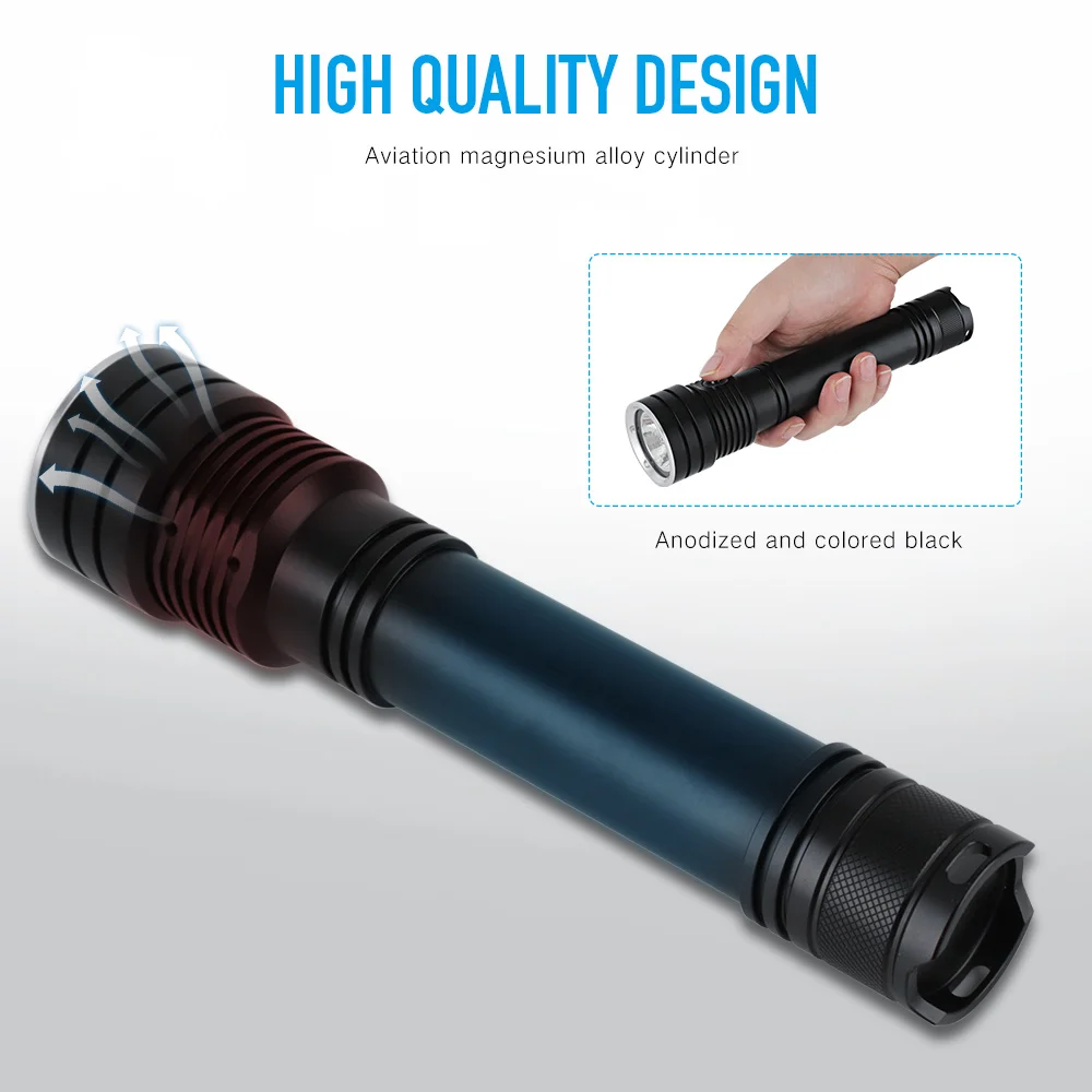 BORUiT XHP50 LED Scuba Diving Flashlight IPX8 Waterproof Underwater Dive Torch Light 18650 26650 Ca - 4000239037465