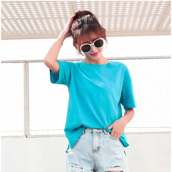 

2020 Fashion Women Summer Letter Printed Short Sleeve T-shirt Round Neck Loose Top Tunics Black Blue White