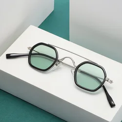 Punk Sunglasses Male Double Beam European and American INS Wind Small Round Frame Sunglasses Female Trendy Sunglasses