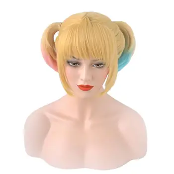 

Quinn Wig for Women Short Blonde Mixed Blue Pink Wig for Cosplay Halloween Fancy Dress Party