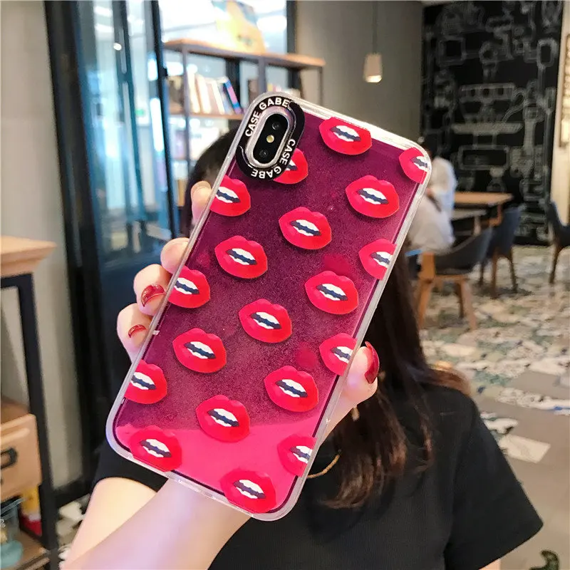 Светящийся неоновый песок жидкий зыбучий песок чехол для iPhone 11 Pro XS Max X XR 8 7 6 Plus модная задняя крышка для телефона с красными губами