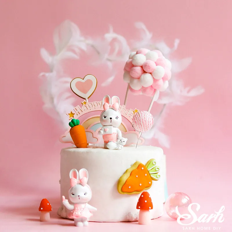 Розовое платье кролик украшение Hairball Арка морковь гриб торт Топпер для ребенка душ ребенок с днем рождения выпечки любовь подарок