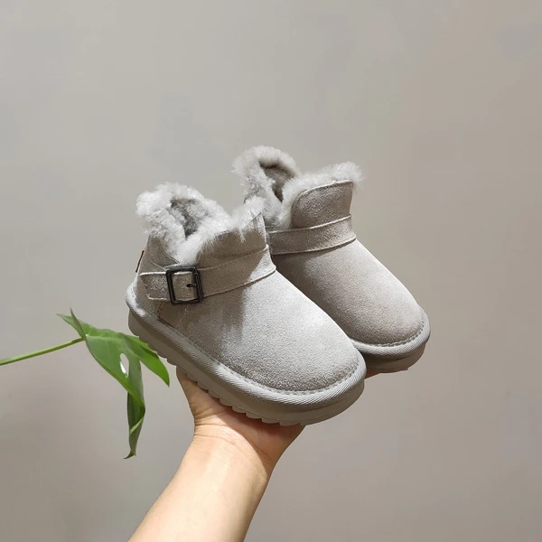 CCTWINS/детская обувь; коллекция года; модные зимние ботинки из натуральной кожи для девочек; Повседневная Теплая обувь для мальчиков; Мягкие короткие ботинки для детей; SNB046 - Цвет: Серый