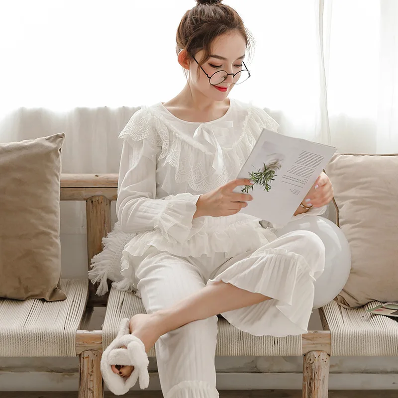 

New Style Pajamas Women's Spring And Summer Autumn Long Sleeve Pure Cotton Korean-style Fresh Thin Princess Style-Outer Wear Hom