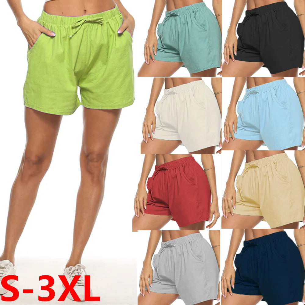 Linen Lace-up Shorts Women's Casual Pocket Feminino Biker Shorts Plus Size Street Fashions Street Style White Khaki Black